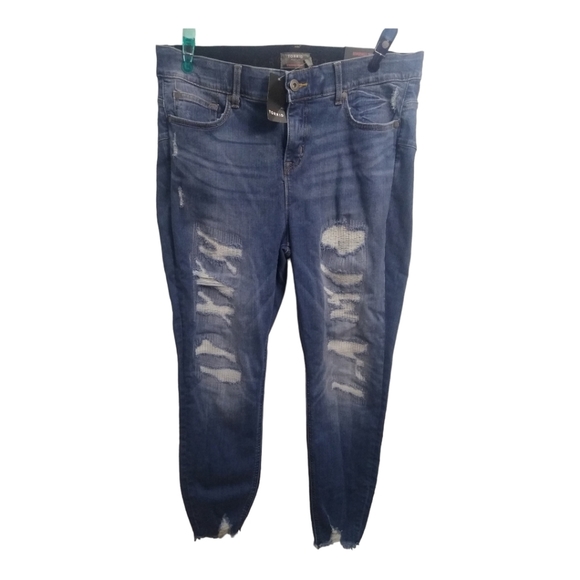 torrid Denim - TORRID Bombshell Skinny Premium Stretch Medium Wash Distressed Raw Hem Size 18R